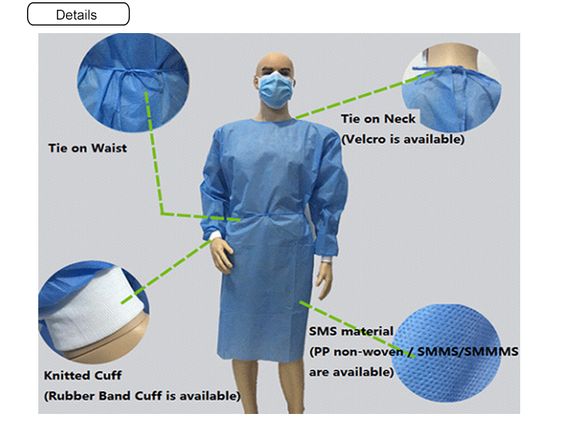 Breathable Infection Control SMS Disposable Isolation Gowns Fluid Resistant