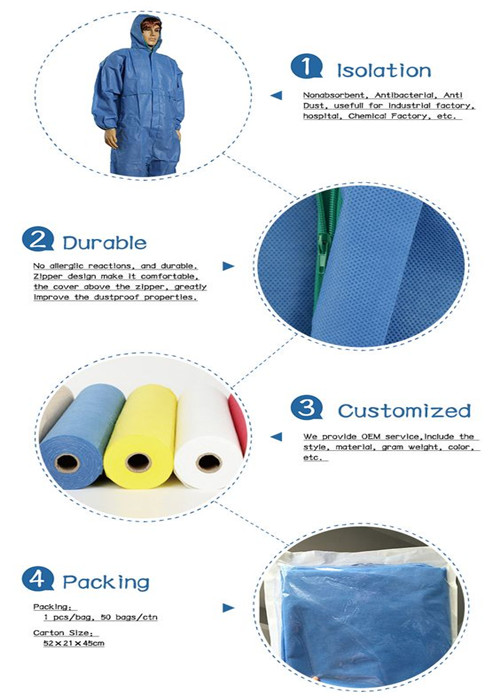PP + PE Film Lamination Disposable Coverall Suit / Germ Free Disposable Work Suits