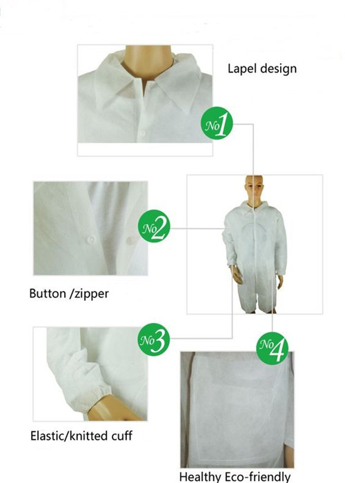 Lightweight White Disposable Coverall Suit Front Zipper Anti Dust With Collar