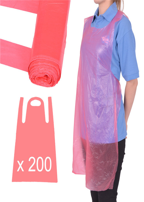 Food Grade Red Disposable Aprons With Round Neck And Waist Belt For Resteraunt Hotel Cooking