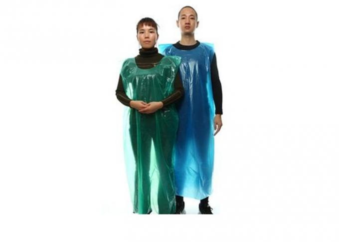 Biodegradable Disposable Plastic Aprons , Blue Disposable Aprons With Round Neck