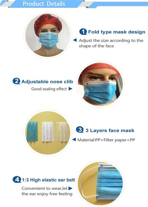 Blue Disposable Earloop Face Mask , Disposable Dust Mask Without Glass Fibers