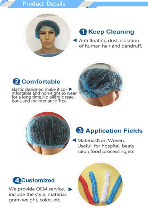 Single Elastic String Disposable Head Cap Non Woven Blue Preventing Hairs Falling