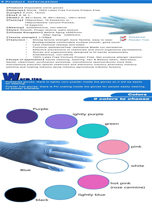 Pink Nitrile Polymer Smooth Disposable Medical Gloves Powdered Or Powder Free