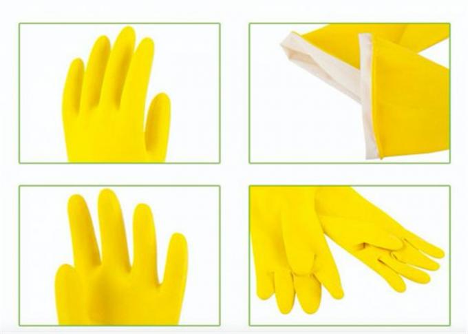 Yellow Reusable Hand Protection Gloves Flock Lined Latex For house Cleaning