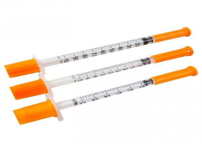 Orange Disposable Medical Consumables Insulin Syringes With Needle Fixed