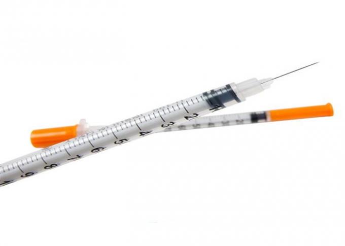Orange Disposable Medical Consumables Insulin Syringes With Needle Fixed